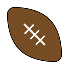 American football icon. Brown sign. Game symbol. Isolated object. Hand drawn art. Vector illustration. Stock image.