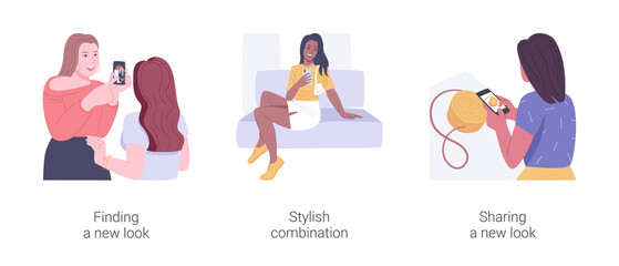 Fototapeta premium Creating new look isolated cartoon vector illustrations set.