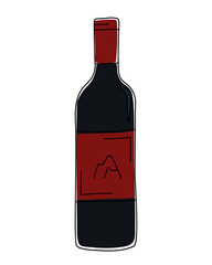 Bottle of red wine in doodle style isolated on a white background.