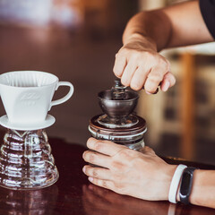 Fototapeta na wymiar Processed drip coffee brewing. healthy coffee concept