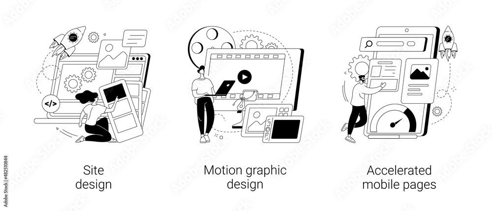 Poster web development company abstract concept vector illustrations.