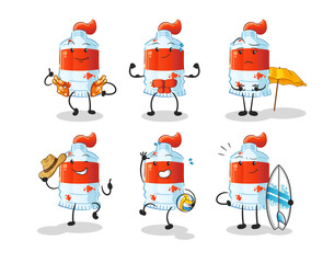 watercolor tube beach vacation set character. cartoon mascot vector