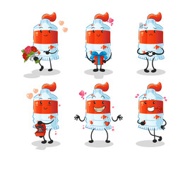 watercolor tube love set character. cartoon mascot vector