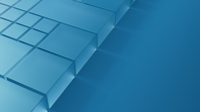 Translucent Blocks on a Blue Surface. Visionary Tech Design with copy space. 3D Render.