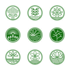 Set of Nature vector illustration logo design. emblems for holistic medicine centers, yoga classes, natural, labels, chevrons, organic food products and packaging