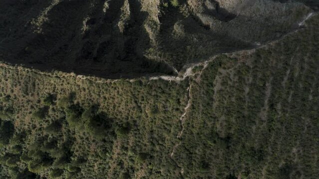 Aerial top down shot of vegetated volcano crater in Chiapas,Mexico during sunny day