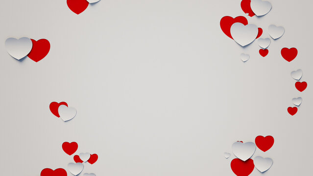 Valentine's Day Background with Paper cut-out hearts. Romantic Wallpaper with copy space.