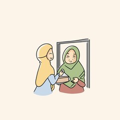 Islamic flat illustration giving charity to the poor onation