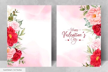 Romantic Watercolor Wedding Invitation Card Set with Maroon Floral and Leaves