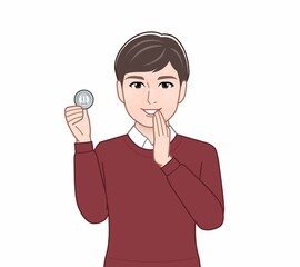 1円玉と男性