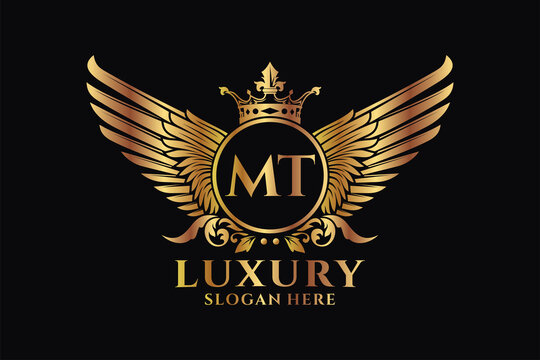 Luxury royal wing Letter MT crest Gold color Logo vector, Victory logo, crest logo, wing logo, vector logo template.