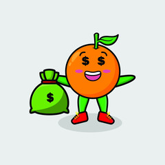 Cute cartoon Crazy rich orange with bank sack shaped funny in modern design for t-shirt, sticker, logo element