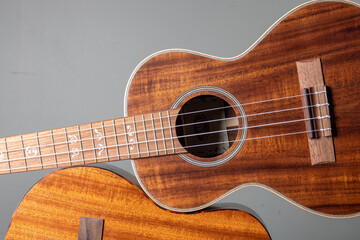 close up of two ukulales nested