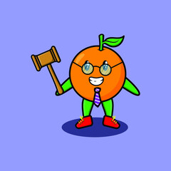 Cute cartoon mascot character wise judge orange wearing glasses and holding a hammer with cute modern style design for t-shirt, sticker, logo element