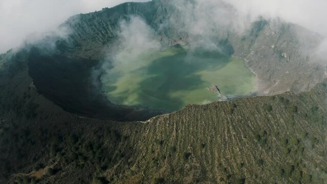 Aerial View Of Crater And Lake Of El Chichonal Volcano In Chiapas, Mexico - drone shot