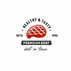 ILLUSTRATION VECTOR GRAPHIC OF SLICE BEEF MEAT GRILL STEAK GOOD FOR STEAK HOUSE BARBECUE AND GRILL VINTAGE LOGO