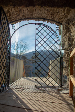 Ruins of medieval gothic castle Reviste. Revistske Podzamcie castle. Slovakia.