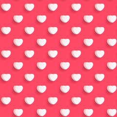 Seamless polka dot red pattern with hearts, background valentine's day