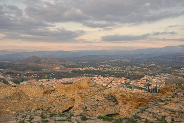 View of Nafplion with the walls of Palamidi fortress in the foreground.