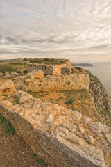 Fototapeta na wymiar Portrait view of old Palamidi fortress on the cliff, with view of the Argolic Gulf, Greece