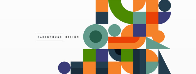 Circle and square geometric background. Round shapes with squares and triangles composition for wallpaper, banner, background or landing