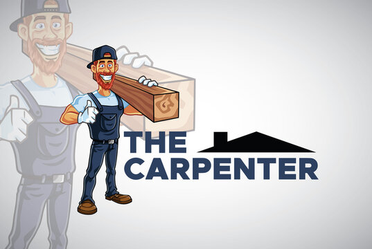 Carpenter Logo Cartoon Mascot Character Design Vector Illustration Template Art