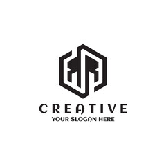 Abstract letter R vector logotype. Line hexagon creative simple logo design template. Real Estate