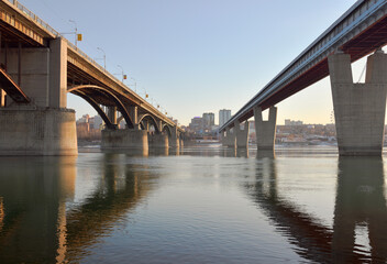 Fototapeta premium Bridges over the Ob in Novosibirsk
