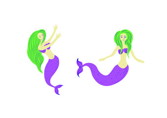 Cute mermaids clipart vector illustration
