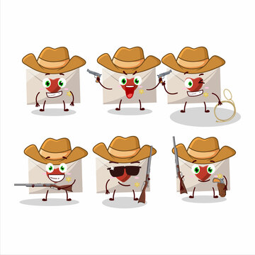Cool cowboy love envelope cartoon character with a cute hat