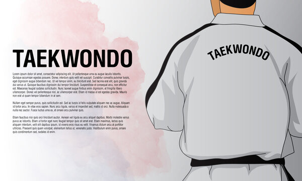 Silhouette of a man from the black dressed in a kimono, martial arts taekwondo. Poster of a man in taekwondo.