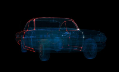 Fototapeta na wymiar 3d hologram of intelligent car of particles