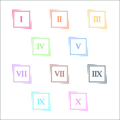 Colorful info-graphic roman numbers can be use to create presentation. Bullet points roman numbers one to ten. Oval shape vector numbers.