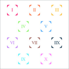 Colorful info-graphic roman numbers can be use to create presentation. Bullet points roman numbers one to ten. Oval shape vector numbers.