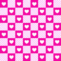 Seamless pattern with hearts on pink background,abstract checkers pattern for greeting card, wrapping paper, wallpaper, fabric, tablecloth, textile,tile,backdrop and etc.