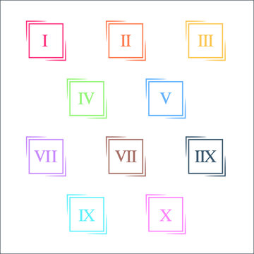 Colorful info-graphic roman numbers can be use to create presentation. Bullet points roman numbers one to ten. Oval shape vector numbers.