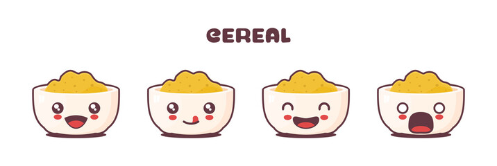 vector cereal cartoon mascot, with different facial expressions