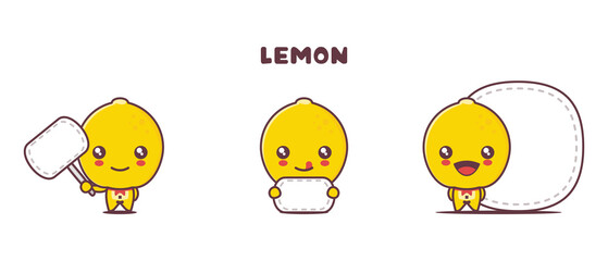 Fototapeta premium vector lemon cartoon mascot, with blank board banner