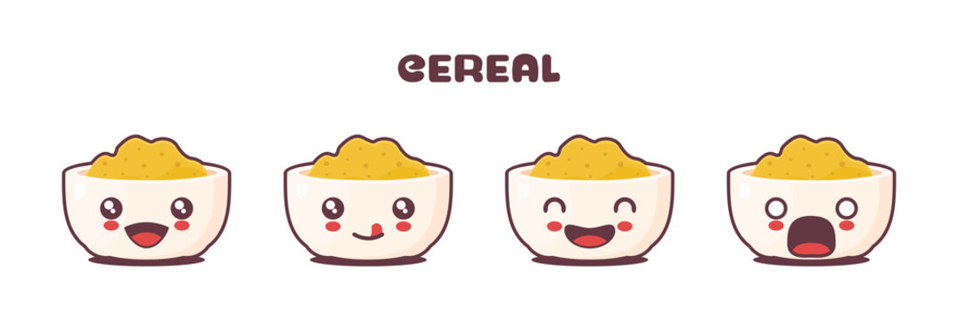 vector cereal cartoon mascot, with different facial expressions