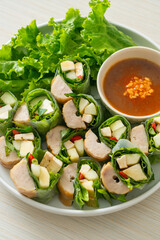 Vietnamese meatball wrap or Vietnamese salad roll or Namnueng or Nem Nuong