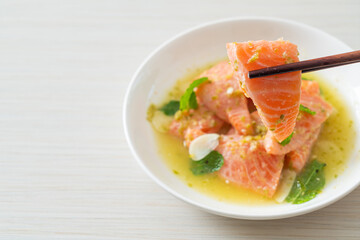 fresh salmon raw spicy seafood salad