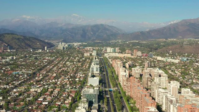 Aerial View Of Avenida Presidente Kennedy In Santiago. Circle Dolly