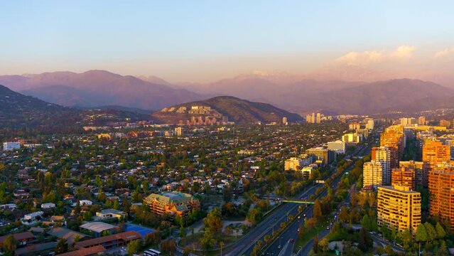 Sunset To Night Timelapse Over las condes In Santiago Chile. Locked Off