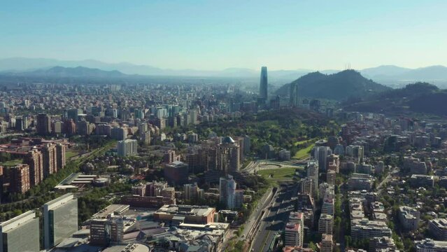 Aerial View Of Santiago City In Chile. Establishing Shot