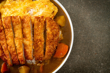 curry rice with fried pork cutlet and creamy omelet