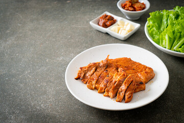 grilled pork marinated Kochujang sauce in Korean style with vegetable and kimchi