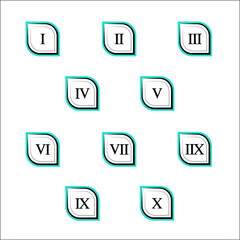 Colorful info-graphic roman numbers can be use to create presentation. Bullet points roman numbers one to ten. Oval shape vector numbers.