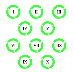 Colorful info-graphic roman numbers can be use to create presentation. Bullet points roman numbers one to ten. Oval shape vector numbers.