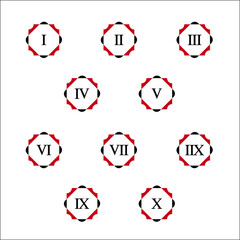 Colorful info-graphic roman numbers can be use to create presentation. Bullet points roman numbers one to ten. Oval shape vector numbers.