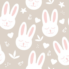 easter bunny seamless pattern hand drawn. vector, minimalism. textiles, wallpaper, wrapping paper. cute baby print in trendy colors 2022.